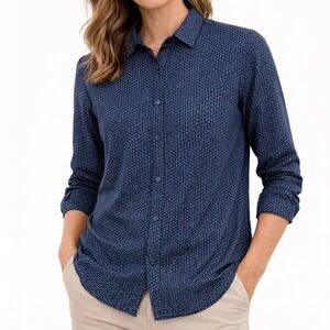 Philosophy Button Down Shirt Womens Sz. XS Navy White Geometric Long Sleeve